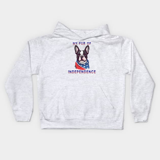 Boston Terrier Funny USA Flag 4th of July Fur Of Independence Kids Hoodie by Sniffist Gang